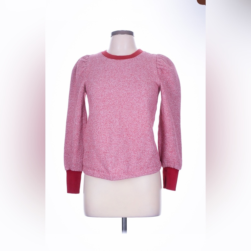 Retro Top | Sweatshirt | Puff Sleeve | Ringer | Red Heather | Knit | S M